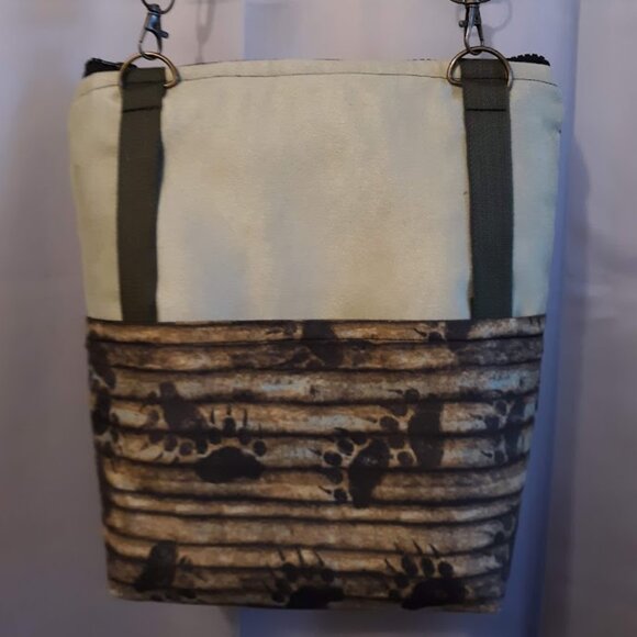 New Travel Sling bag Western Bear Paw Prints design Sage Suede Brown blue rustic - Picture 9 of 14